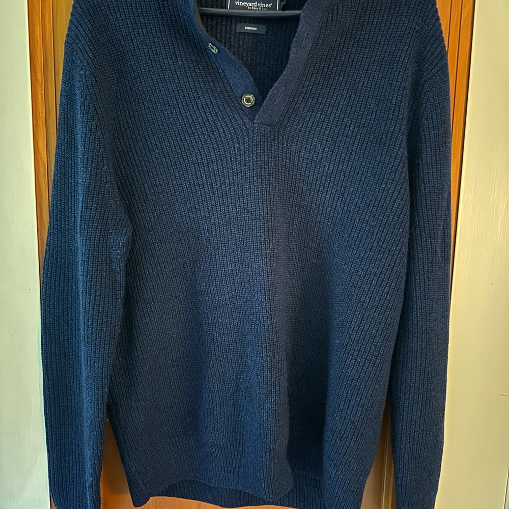 Vineyard Vines Men's Navy V-Neck Ribbed Knit Sweater